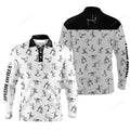 FUNSTUFFPRINT Custom Golf Long Sleeve Men Polo Shirt Funny Golf Pattern Custom Name White Apparel Men Golf Polo Shirt