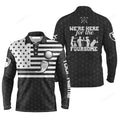 FUNSTUFFPRINT Custom Golf Long Sleeve Men Polo Shirt Custom Name American Flag Black White Apparel Men Golf Polo Shirt