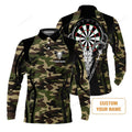 FUNSTUFFPRINT Darts Custom Name Mens Long Sleeve Polo Shirt Camo Skull Deer Dartboard Personalized Long Sleeve Polo Shirt