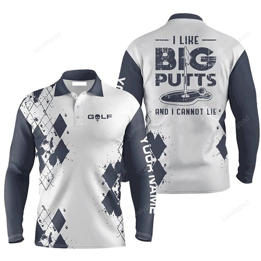 FUNSTUFFPRINT Custom Golf Long Sleeve Men Polo Shirt Funny Custom Name Apparel I Like Big Butts And I Cannot Lie Men Golf Polo Shirt