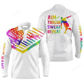 FUNSTUFFPRINT Custom Golf Long Sleeve Men Polo Shirt Custom Name Watercolor American Flag Apparel