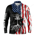 FUNSTUFFPRINT Custom Golf Long Sleeve Men Polo Shirt Custom Name Vintage American Flag Apparel