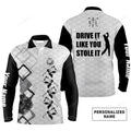 FUNSTUFFPRINT Custom Golf Long Sleeve Men Polo Shirt Custom Name Black And White Apparel Drive It Like You Stole It