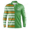 FUNSTUFFPRINT Custom Golf Long Sleeve Men Polo Shirt St Patricks Day Green Argyle Plaid Pattern Custom Name Apparel Men Polo Shirt