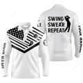 FUNSTUFFPRINT Custom Golf Long Sleeve Men Polo Shirt Custom Name Black American Flag 4Th July Apparel Swing Swear Repeat