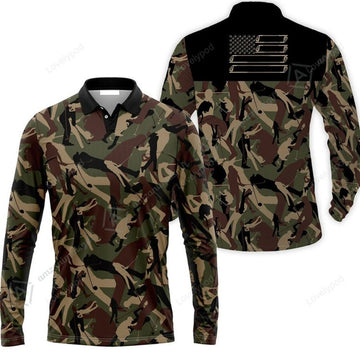 FUNSTUFFPRINT Golf Men Long Polo Shirt Golf Camouflage Pattern Golf Polo Shirt Military Golfing Polo Shirt Camo Golf Shirt