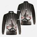 FUNSTUFFPRINT Bowling Long Sleeve Men Polo Shirt Customized Name Colorful Bowling Pattern Polo Shirt