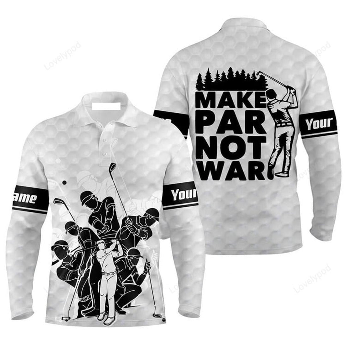 FUNSTUFFPRINT Custom Golf Men Polo Shirt Team Golfing White Apparel Make Par Not War Golf Men Polo Shirt