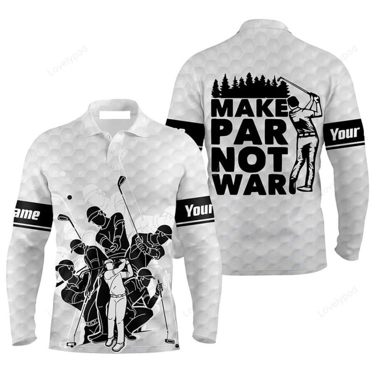 FUNSTUFFPRINT Custom Golf Men Polo Shirt Team Golfing White Apparel Make Par Not War Golf Men Polo Shirt