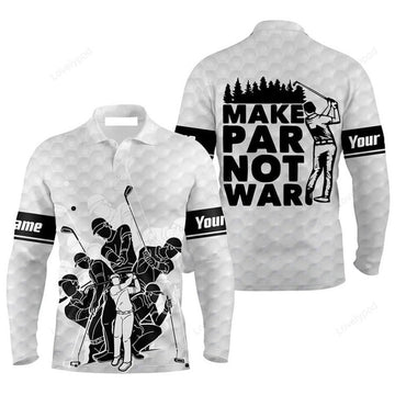 FUNSTUFFPRINT Custom Golf Men Polo Shirt Team Golfing White Apparel Make Par Not War Golf Men Polo Shirt