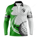 FUNSTUFFPRINT Custom Golf Long Sleeve Men Polo Shirt Custom Name Green And White Golf Ball Apparel
