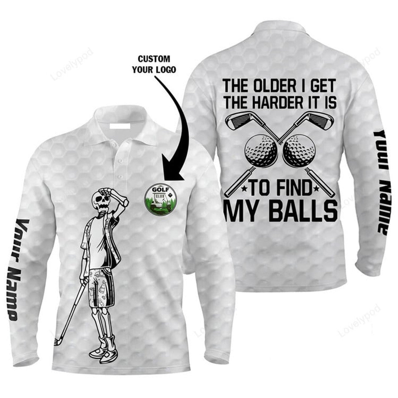 FUNSTUFFPRINT The Older I Get The Harder To Find Balls Men Golf Polo Shirt Custom Golf Men Polo Shirt