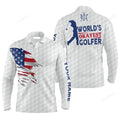 FUNSTUFFPRINT Custom Name White American Flag Apparel Worlds Okayest Golfer Men Golf Polo Shirt Custom Golf Men Polo Shirt