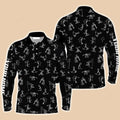 FUNSTUFFPRINT Custom Name Funny Golf Pattern Wear Black Polo Shirt Personalized Sports Gift For Men Golf Lovers