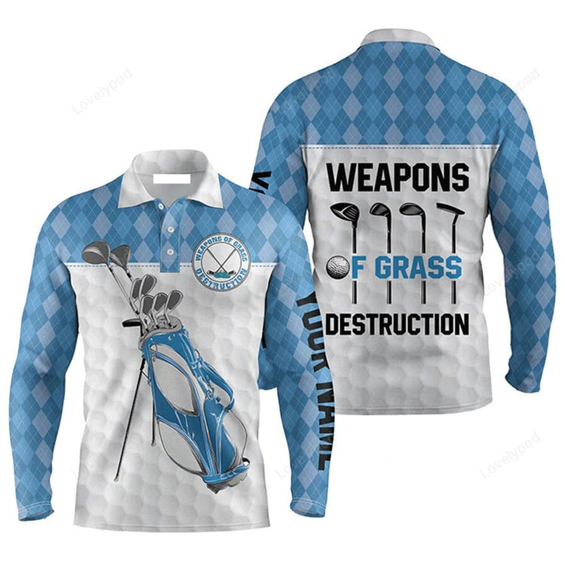 FUNSTUFFPRINT Golf Bag Clubs Custom Name Apparel Weapons Of Grass Destruction Custom Golf Long Sleeve Men Polo Shirt