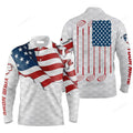 FUNSTUFFPRINT Custom Golf Long Sleeve Men Polo Shirt Custom Name Golf Club White American Flag Apparel