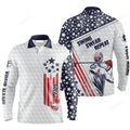 FUNSTUFFPRINT Custom Golf Long Sleeve Men Polo Shirt Custom Name White American Flag Swing Swear Repeat Apparel