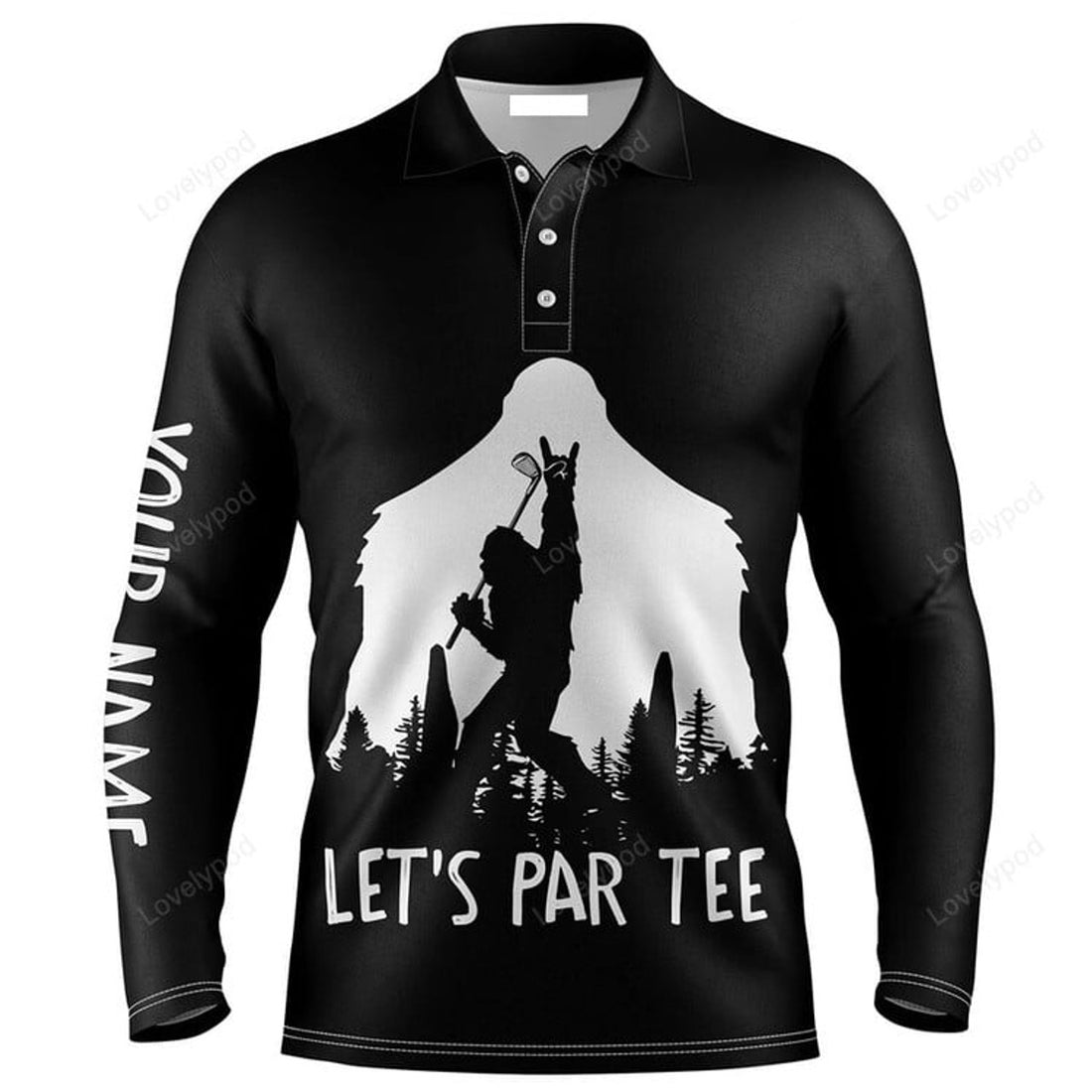 FUNSTUFFPRINT Custom Name Funny Bigfoot Lets Par Tee Black Apparel Perfect Gift For Men Golf Lover