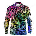 FUNSTUFFPRINT Custom Name Colorful Neon Rainbow Zebra Skin Pattern Apparel Golf Long Sleeve Men Polo Shirt Personalized Gift For Golf Lover