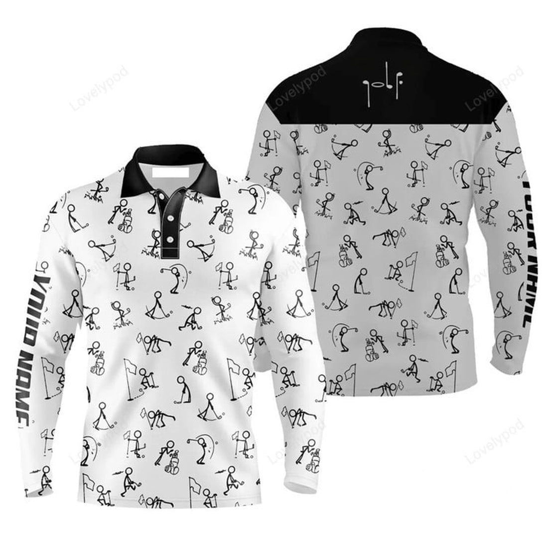 FUNSTUFFPRINT Custom Golf Long Sleeve Men Polo Shirt - Christmas Plaid Green And White Argyle Pattern
