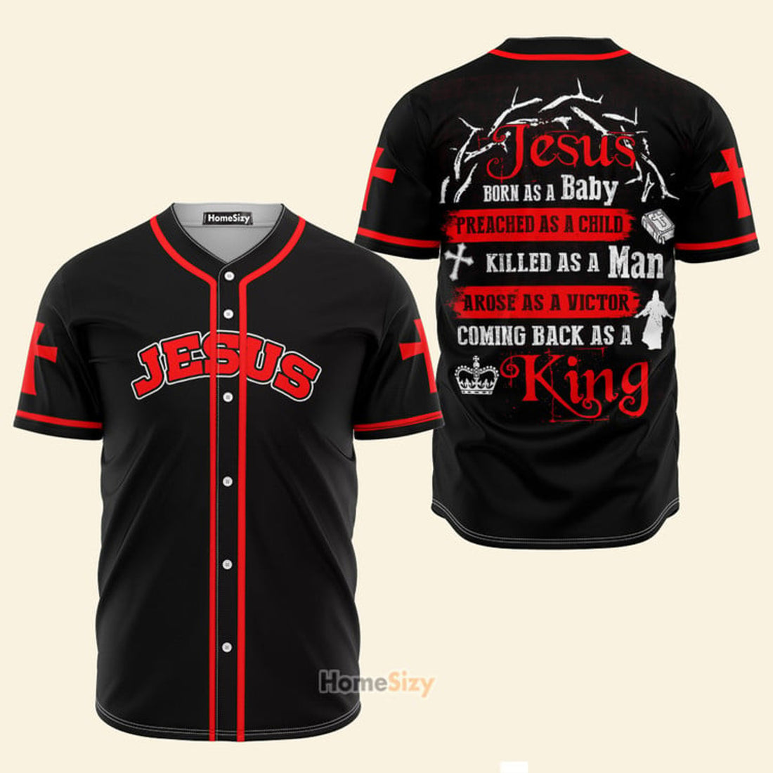 Jesus King Born As A Baby Black Red - Baseball Jersey