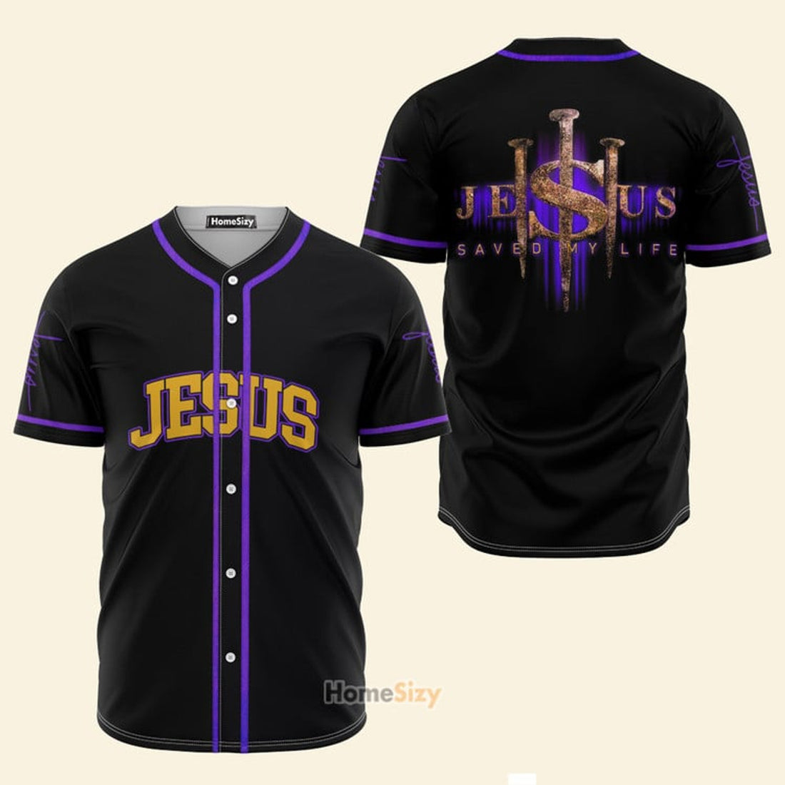Jesus Saved My Life Black And Purple - Baseball Jersey