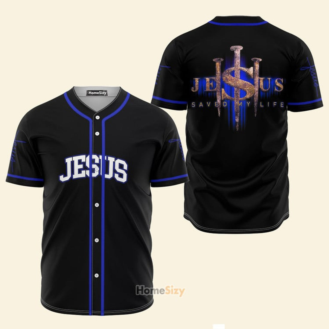 Jesus Saved My Life Black And Blue - Baseball Jersey