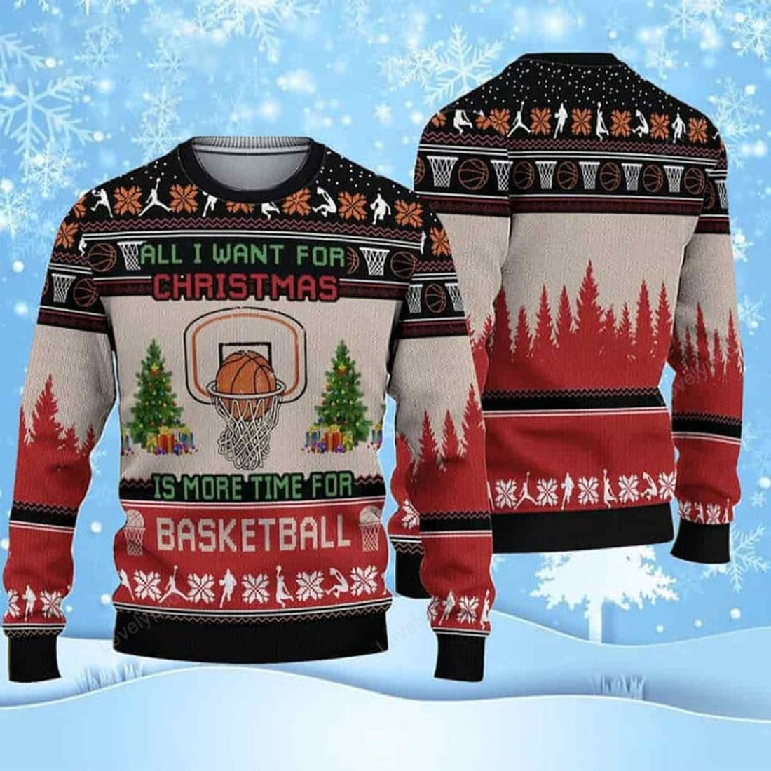 FUNSTUFFPRINT All I Want For Christmas Is Basketball Ugly Christmas Sweater, Christmas gift idea Ugly Sweater