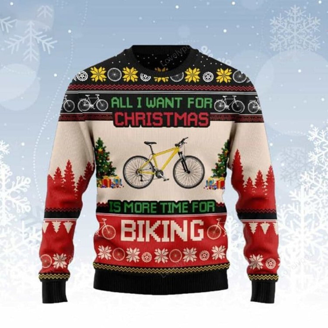FUNSTUFFPRINT All I Want For Christmas Is More Time For Biking Ugly Christmas Sweater, Men Christmas sweater ugly, Christmas gift for biking lover Ugly Sweater