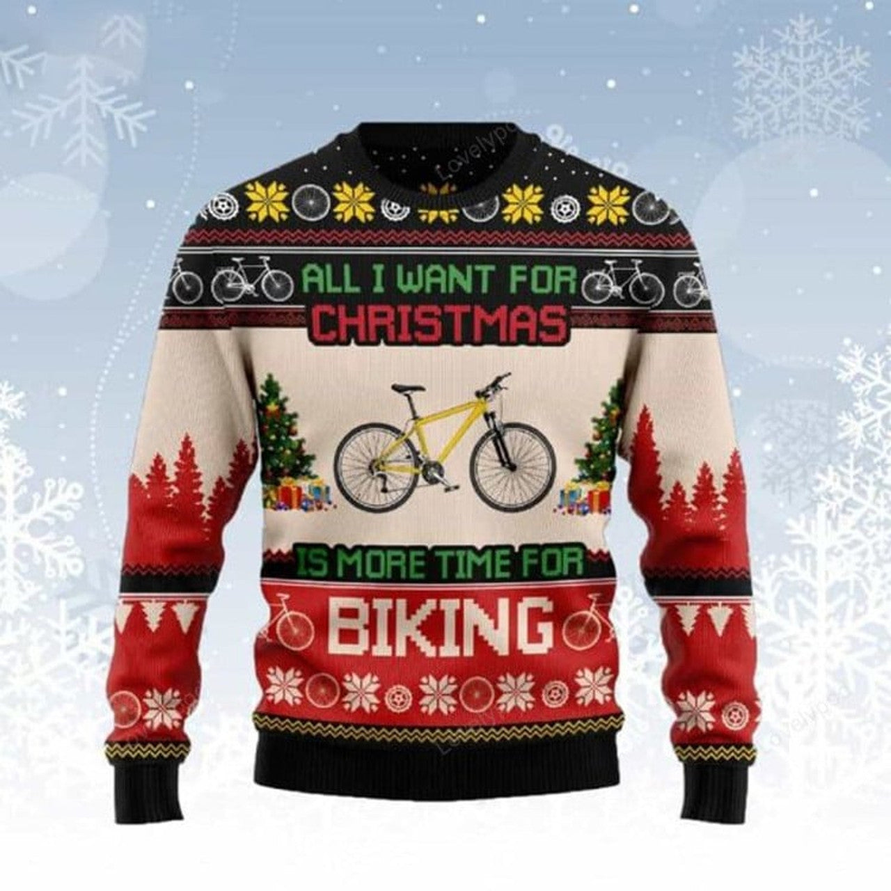 FUNSTUFFPRINT All I Want For Christmas Is More Time For Biking Ugly Christmas Sweater, Men Christmas sweater ugly, Christmas gift for biking lover Ugly Sweater