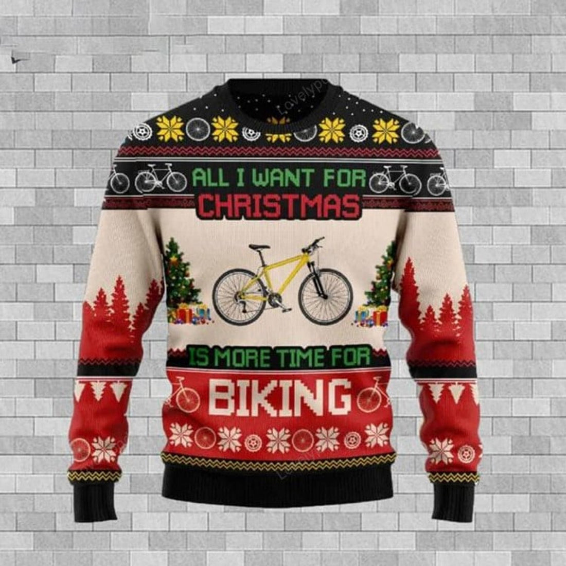 FUNSTUFFPRINT All I Want For Christmas Is More Time For Biking Ugly Christmas Sweater, Men Christmas sweater ugly, Christmas gift for biking lover Ugly Sweater