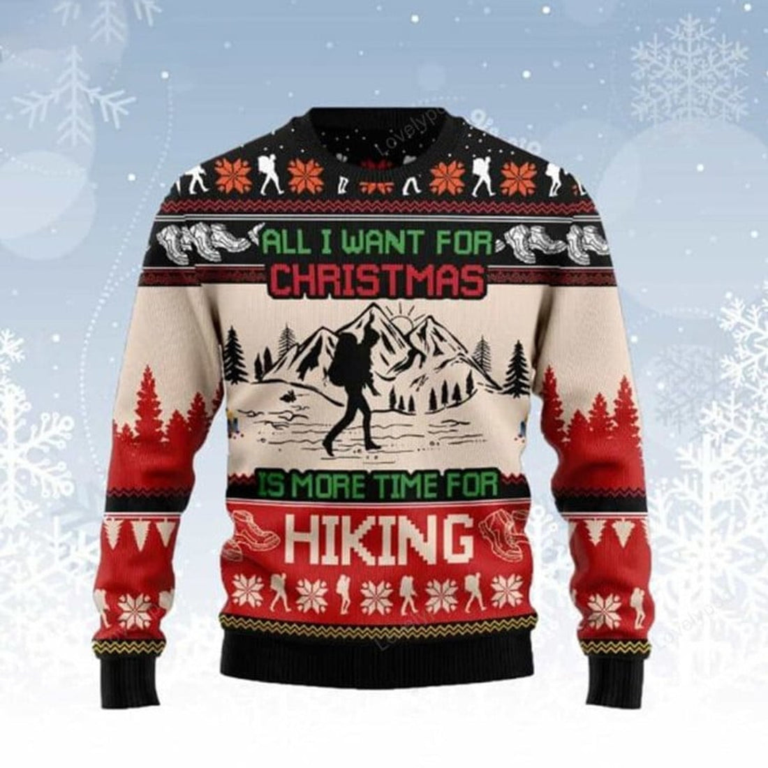FUNSTUFFPRINT All I Want For Christmas Is More Time For Hiking Ugly Christmas Sweater Ugly Sweater