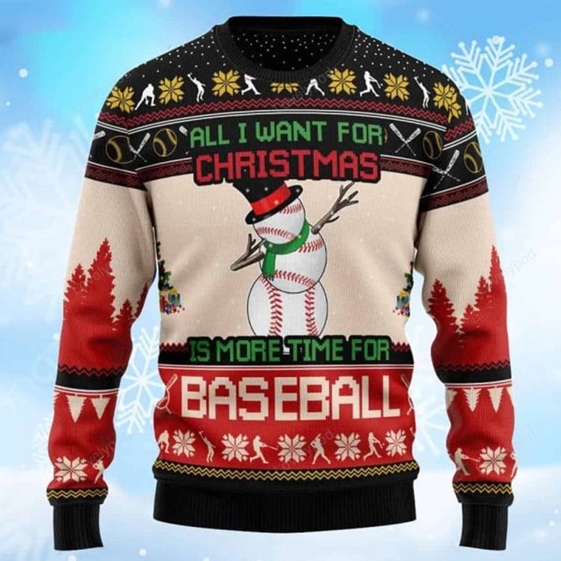 FUNSTUFFPRINT Baseball All I Want For Christmas Is More Time For Ugly Christmas Sweater for men and women, Ugly Sweater Christmas Gift Ugly Sweater