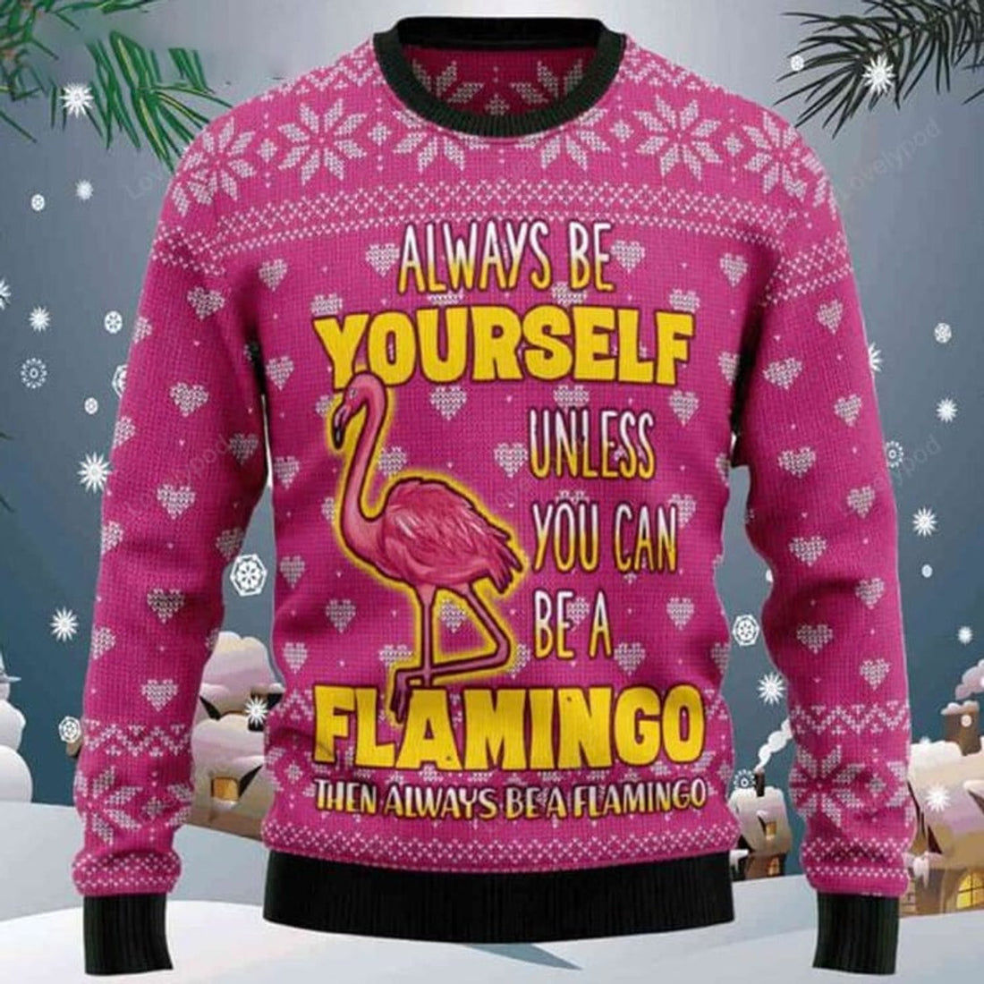 FUNSTUFFPRINT Be A Flamingo Ugly Christmas Sweater for men and women, Flamingo lover shirts, Ugly Sweater Christmas Gift Ugly Sweater