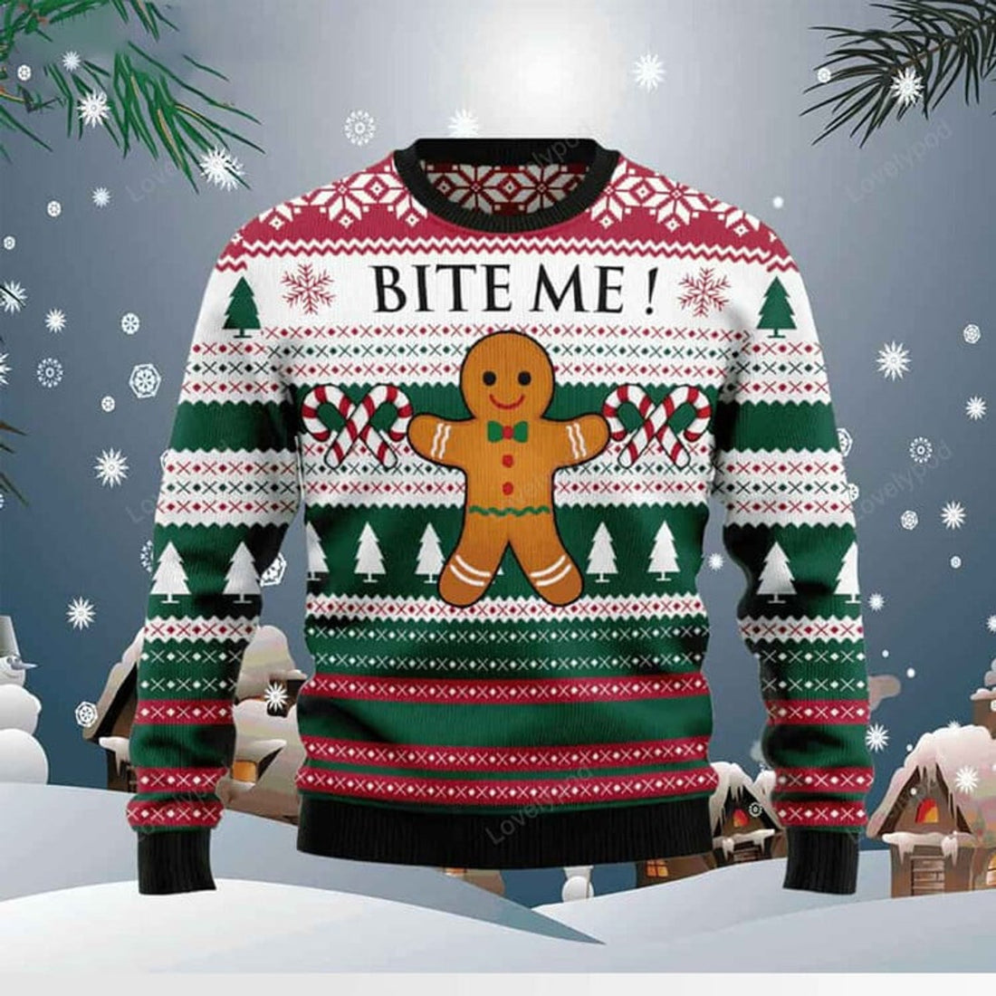 FUNSTUFFPRINT Christmas Cookies Bite Me Ugly Christmas Sweater for men and women, Christmas shirt, Ugly Sweater Christmas Gift Ugly Sweater