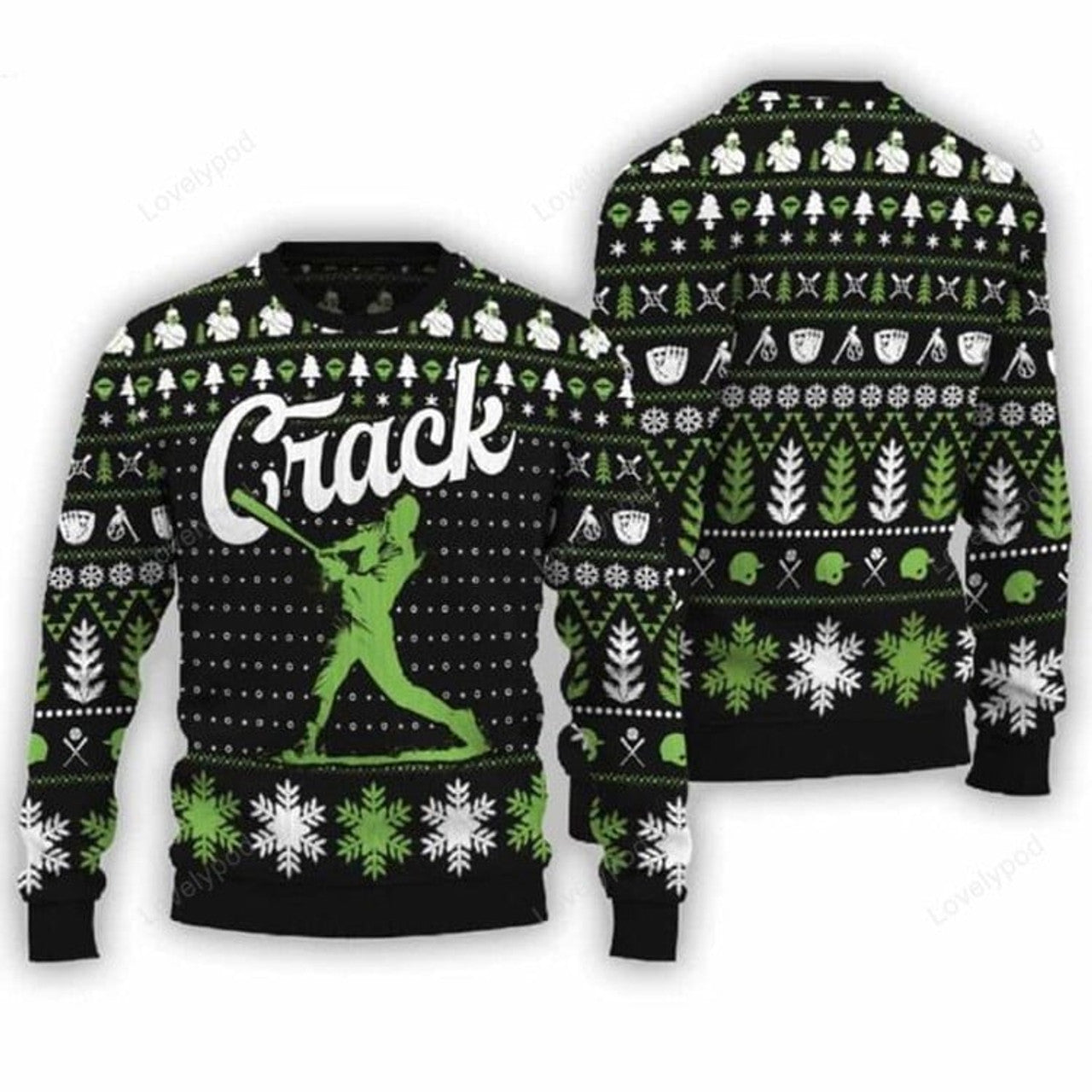 FUNSTUFFPRINT Crack Baseball Christmas Sweater for men and women, Baseball Christmas shirt, Ugly Sweater Christmas Gift Ugly Sweater
