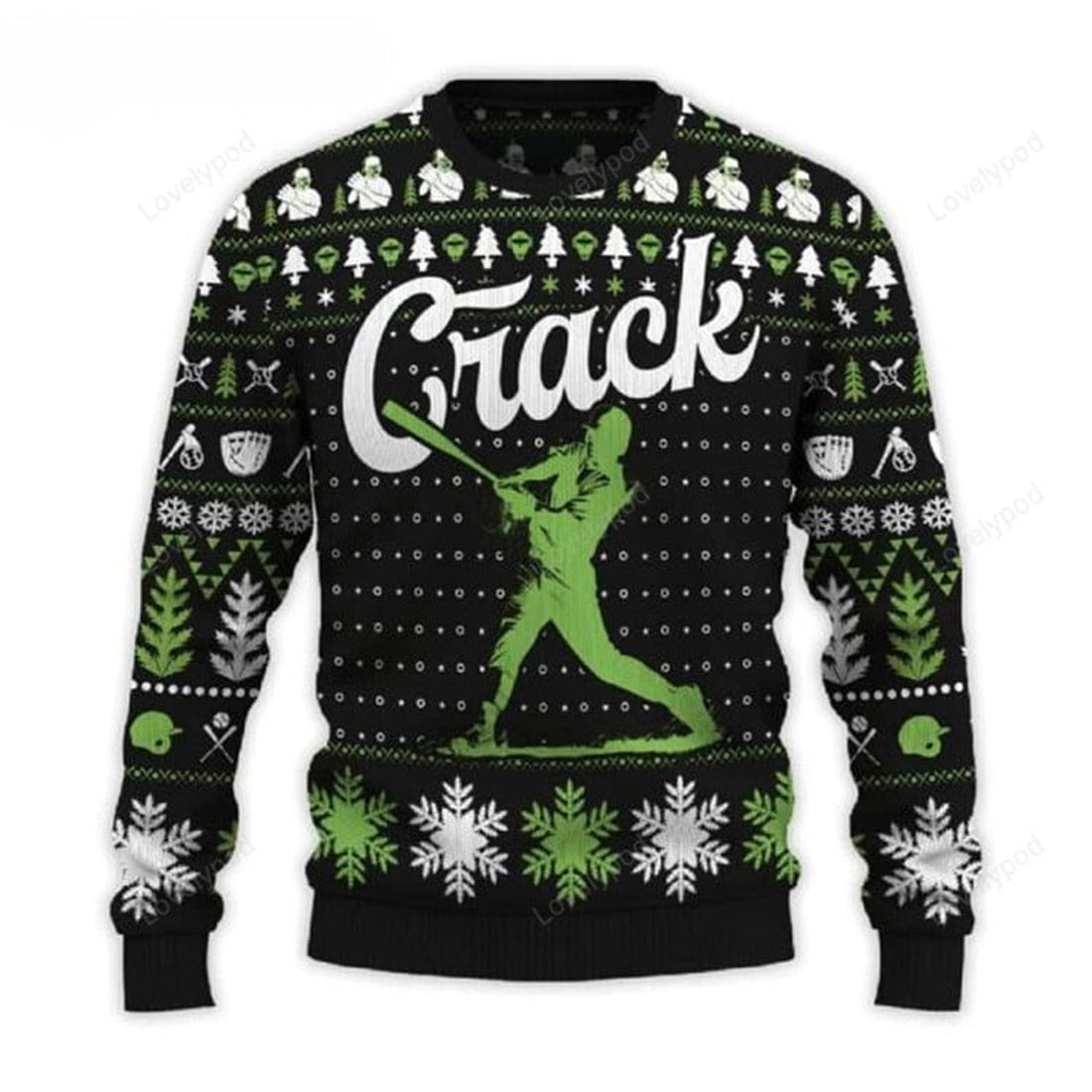 FUNSTUFFPRINT Crack Baseball Christmas Sweater for men and women, Baseball Christmas shirt, Ugly Sweater Christmas Gift Ugly Sweater