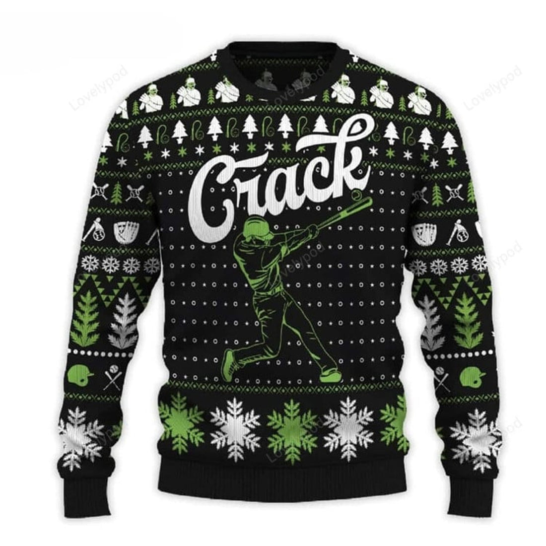 FUNSTUFFPRINT Crack Baseball Christmas Sweater for men and women, Baseball Christmas sweatshirt, Ugly Sweater Christmas Gift Ugly Sweater
