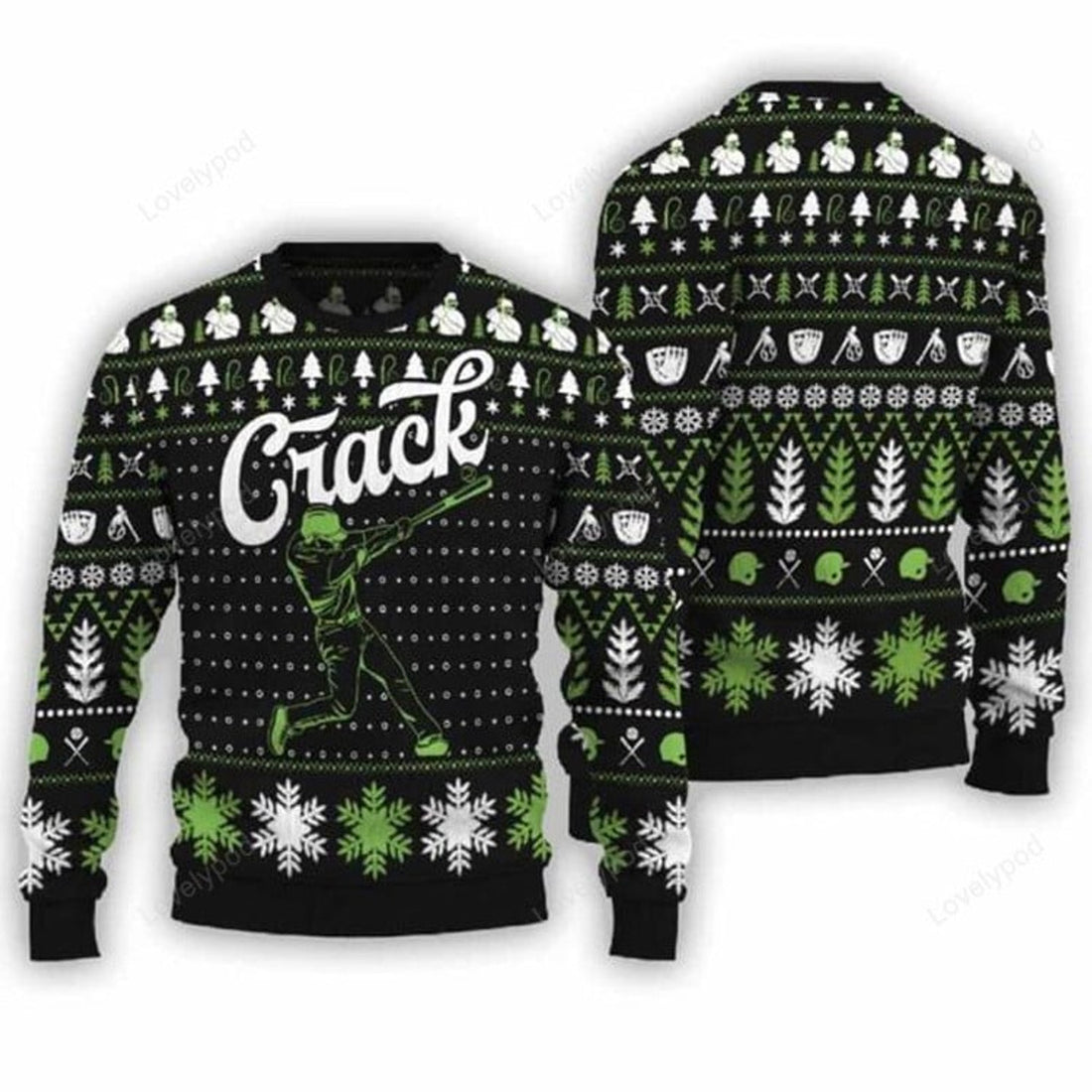 FUNSTUFFPRINT Crack Baseball Christmas Sweater for men and women, Baseball Christmas sweatshirt, Ugly Sweater Christmas Gift Ugly Sweater