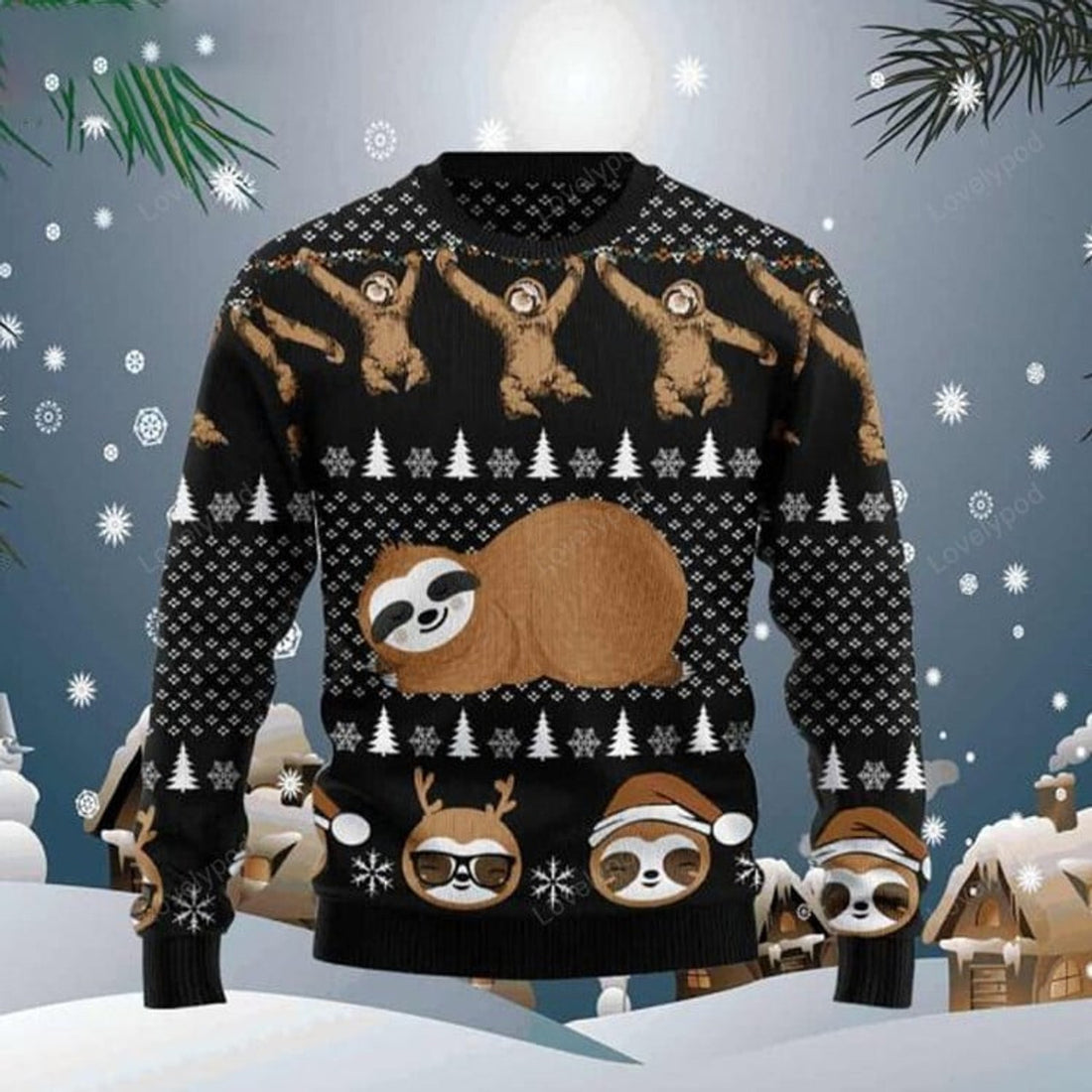 FUNSTUFFPRINT Crazy Sloth Ugly Christmas Sweater for men and women, Sloth Christmas sweatshirt, Ugly Sweater Christmas Gift Ugly Sweater