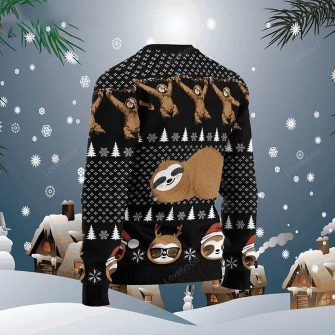 FUNSTUFFPRINT Crazy Sloth Ugly Christmas Sweater for men and women, Sloth Christmas sweatshirt, Ugly Sweater Christmas Gift Ugly Sweater