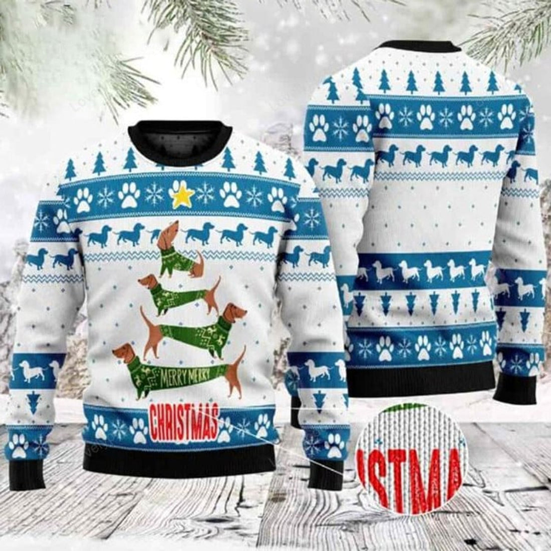 FUNSTUFFPRINT Cute Dachshund Christmas Tree Ugly Sweater for men and women, Dachshund Christmas sweatshirt, Ugly Sweater Christmas Gift Ugly Sweater