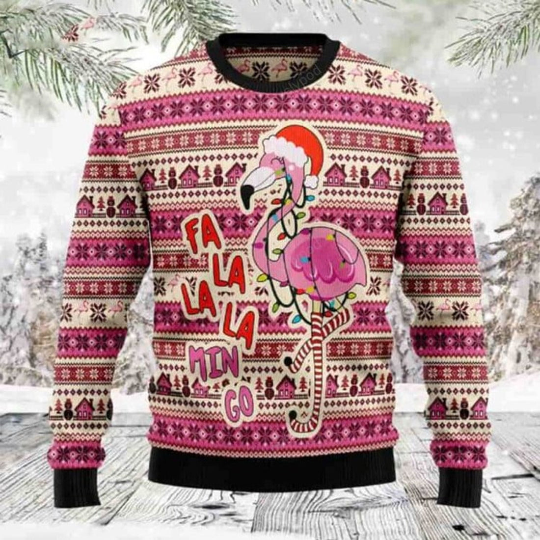 FUNSTUFFPRINT Fa La La Min Go Flamingo Ugly Christmas Sweater for men and women, Flamingo Christmas sweatshirt, Ugly Sweater Christmas Gift Ugly Sweater