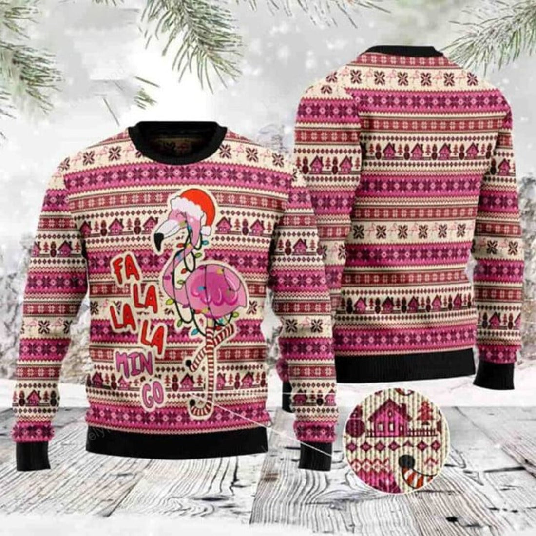 FUNSTUFFPRINT Fa La La Min Go Flamingo Ugly Christmas Sweater for men and women, Flamingo Christmas sweatshirt, Ugly Sweater Christmas Gift Ugly Sweater