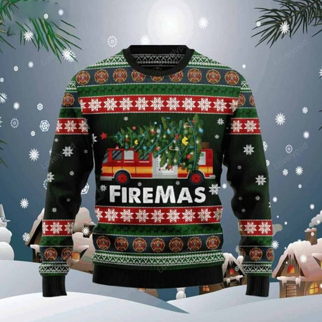 FUNSTUFFPRINT Firefighter Firemas Ugly Christmas Sweater for men and women, Firefighter Christmas sweatshirt, Ugly Sweater Christmas Gift Ugly Sweater