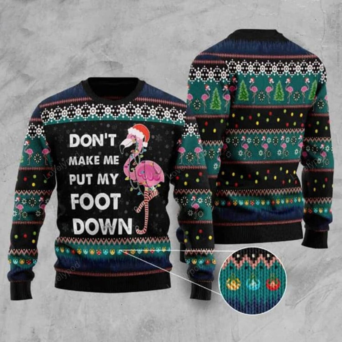 FUNSTUFFPRINT Flamingo Don't Make Me Put My Foot Down Ugly Christmas Sweater for men and women, flamingo Christmas sweatshirt, Ugly Sweater Christmas Gift Ugly Sweater
