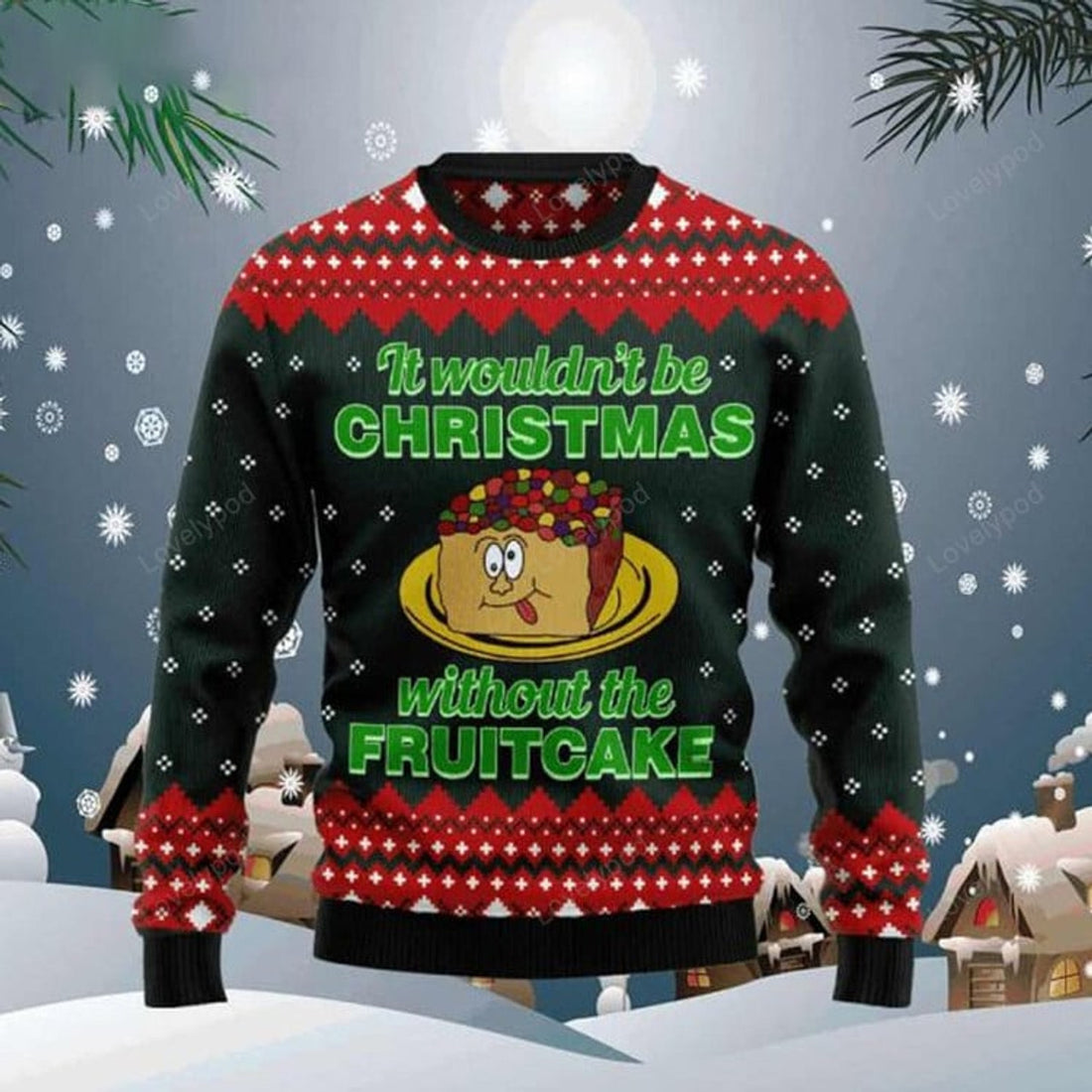 FUNSTUFFPRINT Food Cake Ugly Christmas Sweater for men and women, Fruitcake Christmas sweatshirt, Ugly Sweater Christmas Gift Ugly Sweater