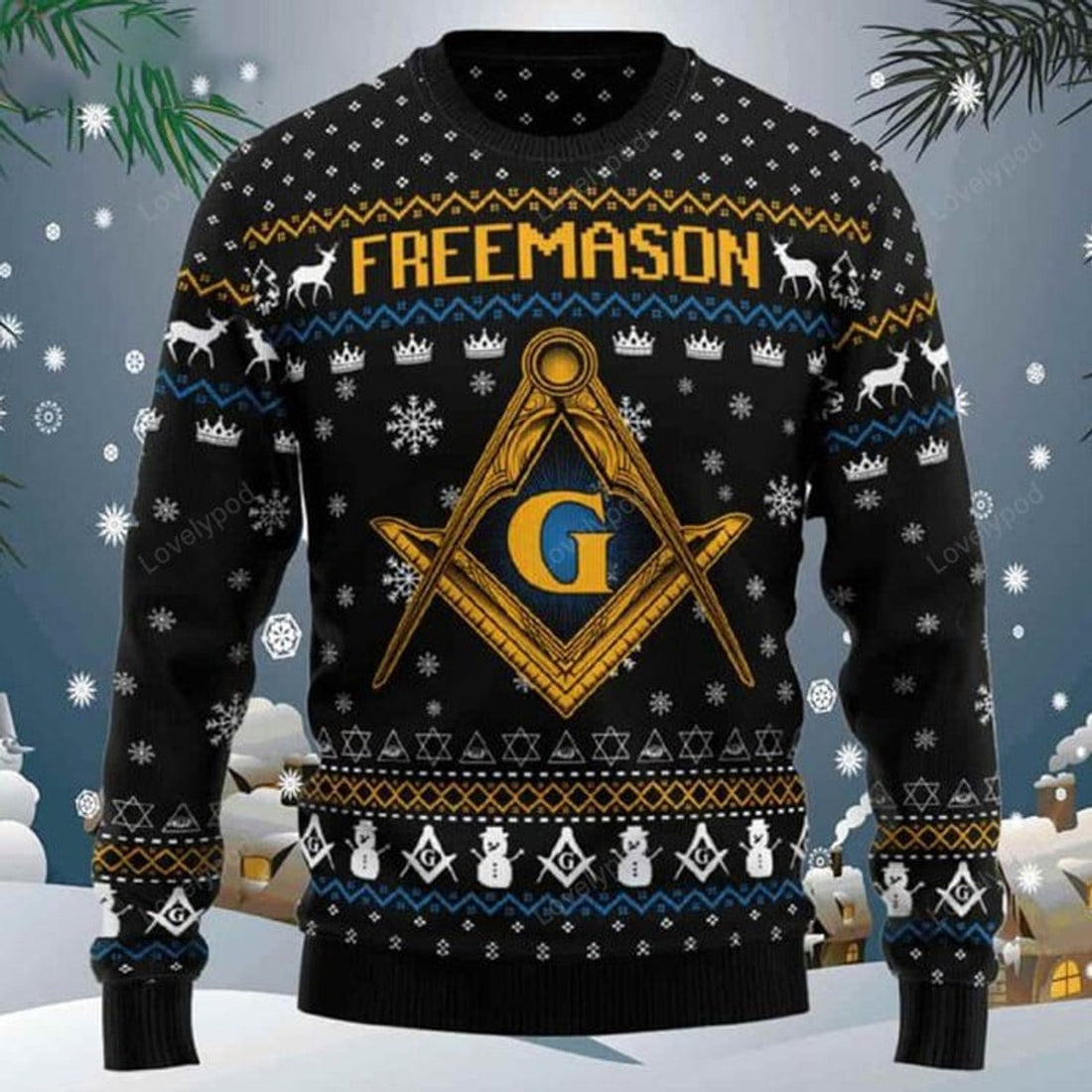 FUNSTUFFPRINT Freemason Ugly Christmas Sweater for men and women, Freemason Christmas sweatshirt, Ugly Sweater Christmas Gift Ugly Sweater