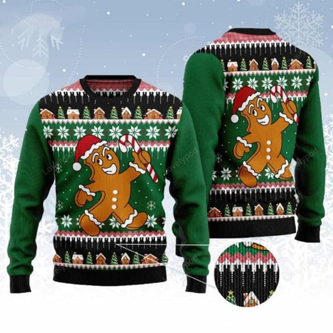 FUNSTUFFPRINT Gingerbread Man Ugly Christmas Sweater for men, Gingerbread Christmas sweatshirt, Ugly Sweater Christmas Gift Ugly Sweater
