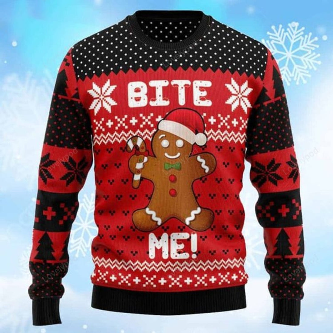 FUNSTUFFPRINT Ginger man Bite Me Ugly Christmas Sweater for men, Gingerbread Christmas sweatshirt, Ugly Sweater Christmas Gift Ugly Sweater